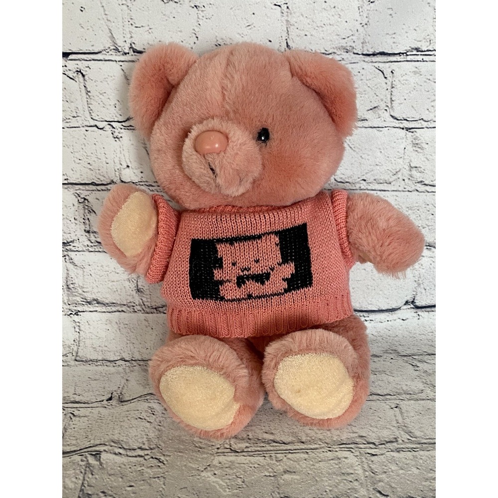 Vintage Fairview International 10" Pink Plush Bear Wearing A Pink Sweater